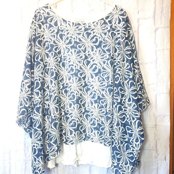VINTAGE VINE STREET Floral Overlay Flowy Top - Picture 1 of 7